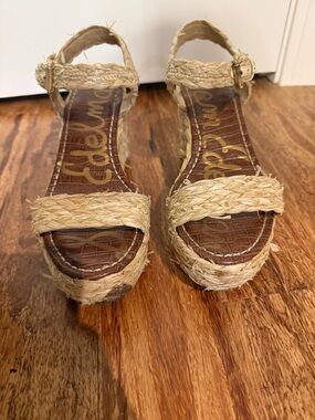 Sam Edelman Natural Braided Espadrille Wedge Sandals - Beige
